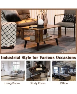 Compact Retro Mid-Century Coffee Table with Storage Open Shelf