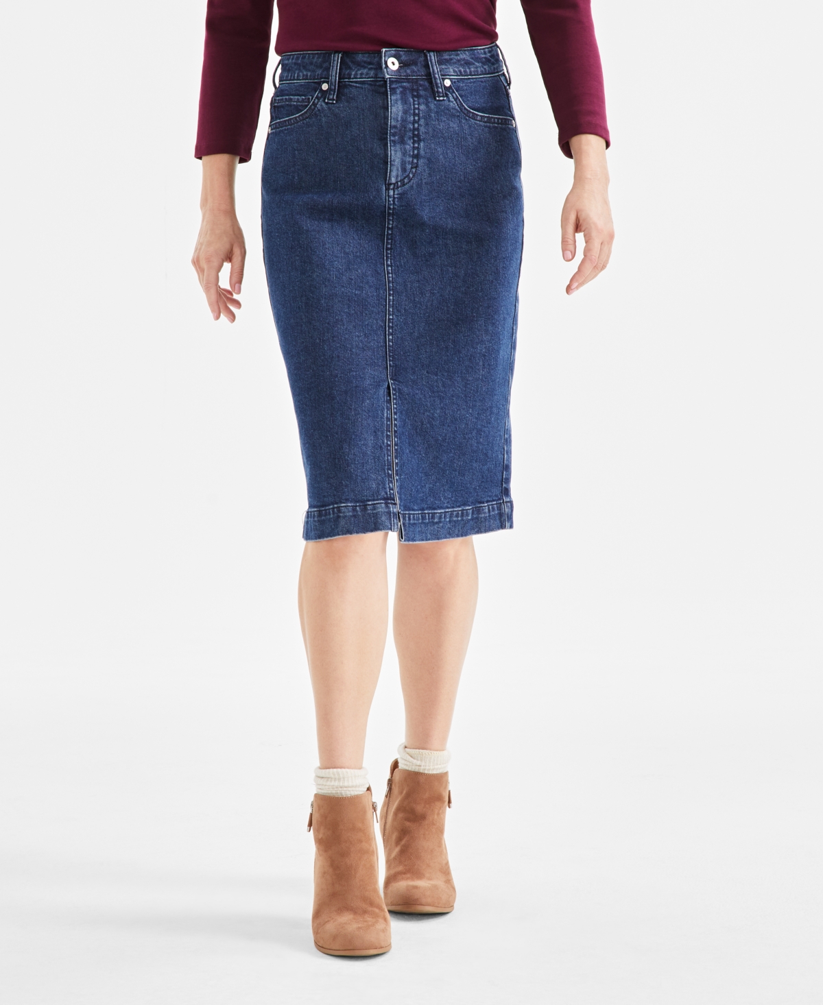 MACY'S WOMEN'S DENIM MIDI SKIRT, EXCLUSIVELY AT MACY'S 