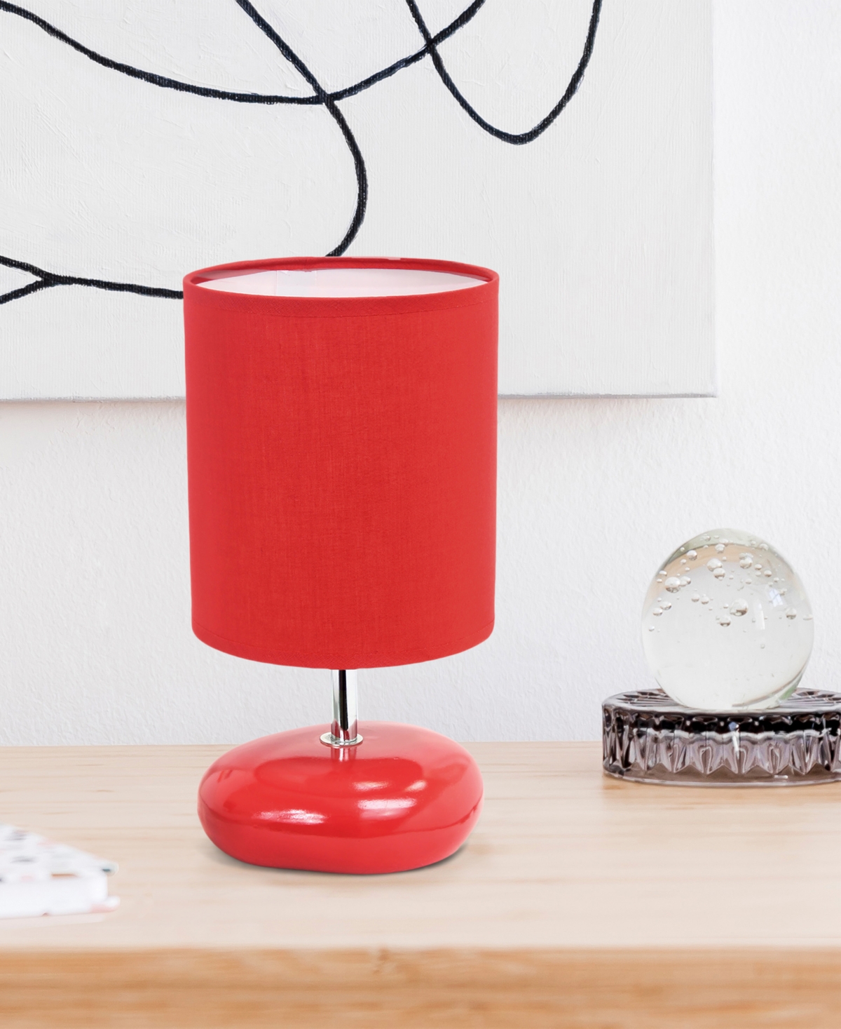 Creekwood Home 10.24" Traditional Mini Round Rock Table Lamp In Red