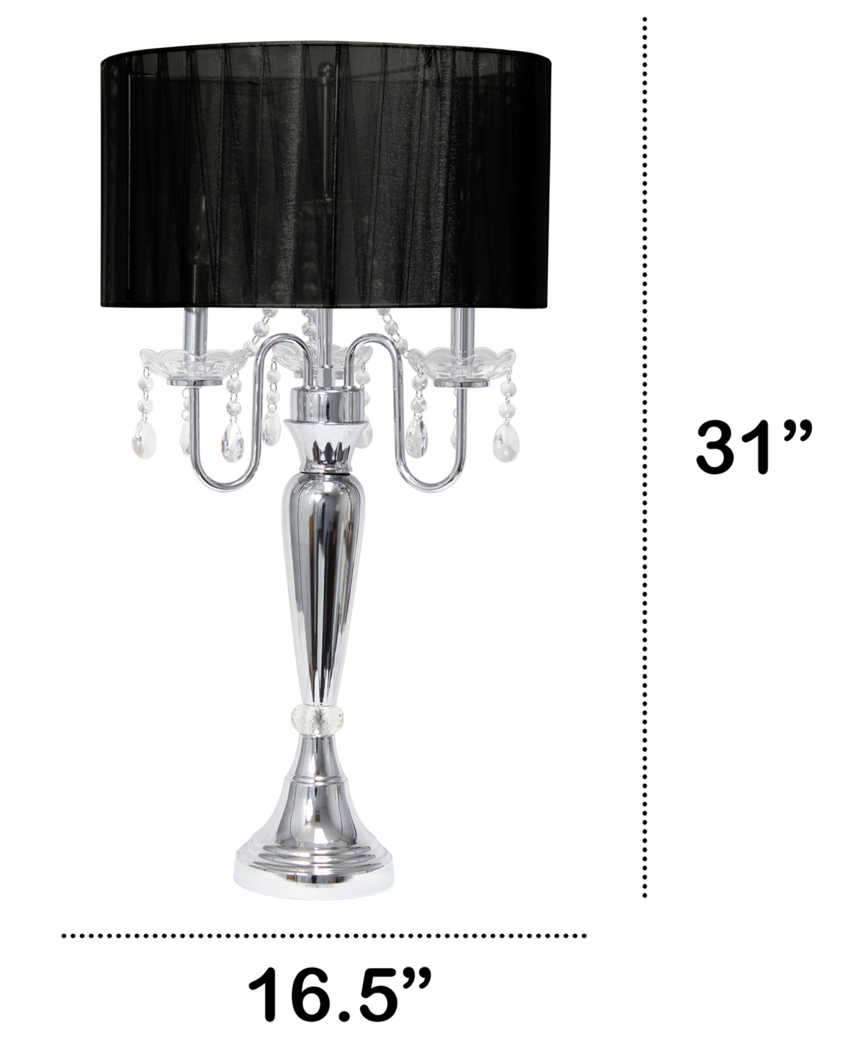 Lalia Home 31in Cascading Crystal Table Lamp In Chrome,black Shade