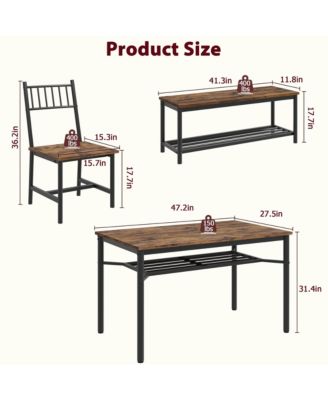 Dining Table Set for 4, Kitchen Table and 2 Chairs , 47.2" Rectangular Kitchen Table Set, Dining Room Table Set Brown