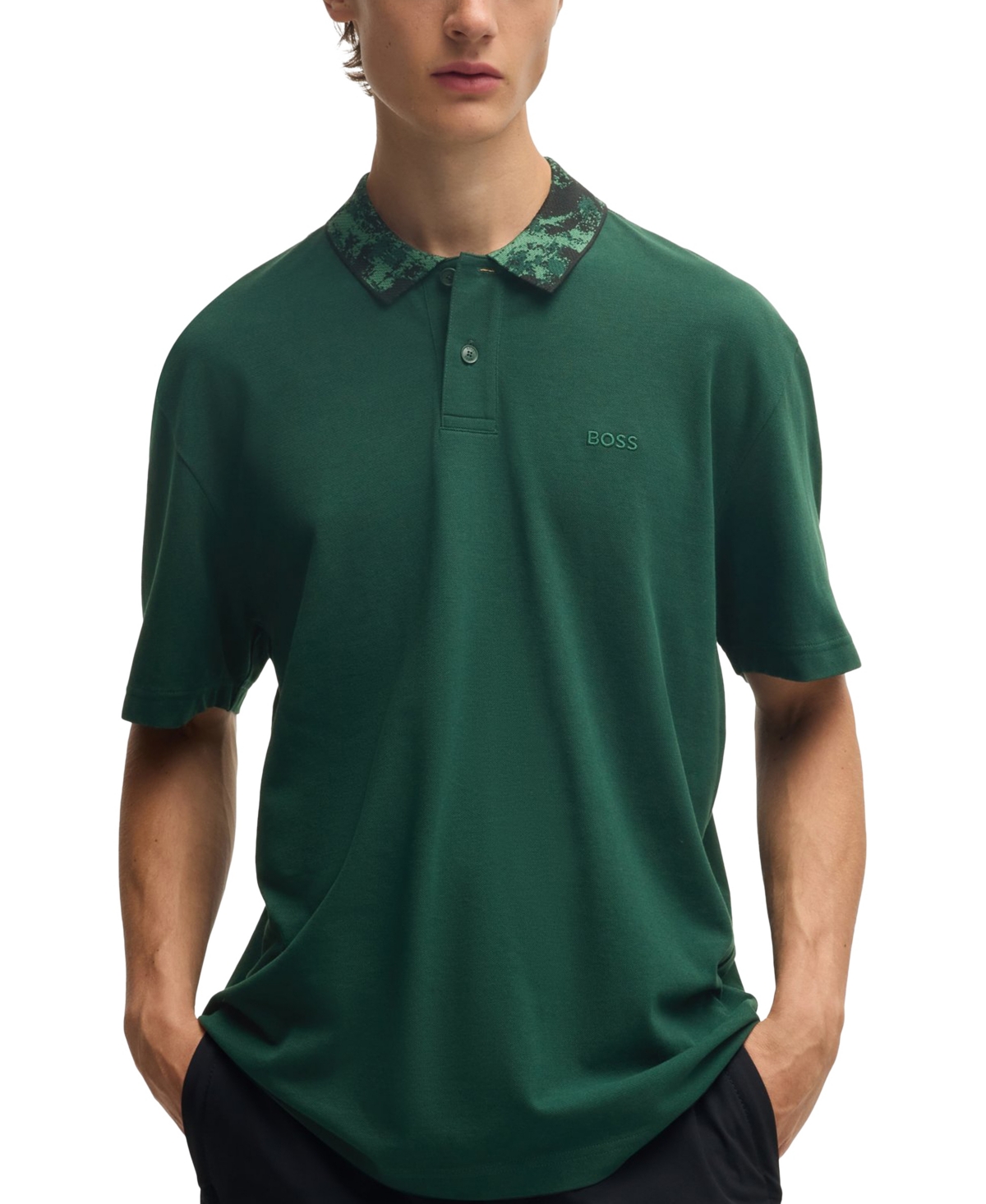 Hugo Boss Boss By  Men's Jungle-artwork Pique Polo In Open Green