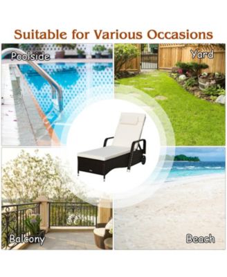 Outdoor Recliner Cushioned Chaise Lounge with Adjustable Backrest