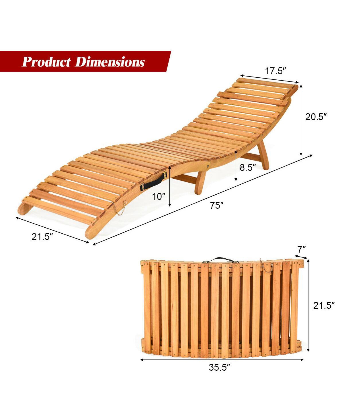 Inolait Folding Patio Lounge Chair with Double-Sided Cushioned Seat