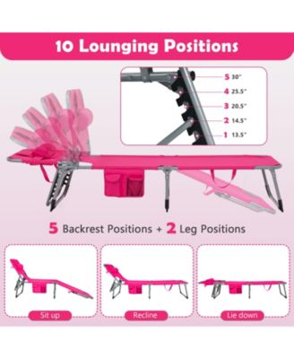 Folding Beach Lounge Chair with Pillow for Outdoor