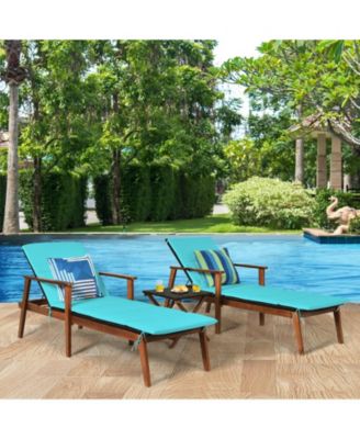 3 Pieces Portable Patio Cushioned Rattan Lounge Chair Set with Folding Table