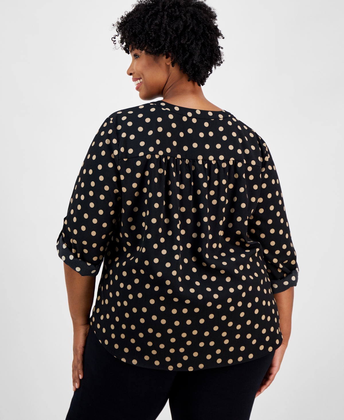 AK ANNE KLEIN PLUS SIZE PRINTED ROLL-TAB-SLEEVE TUNIC 