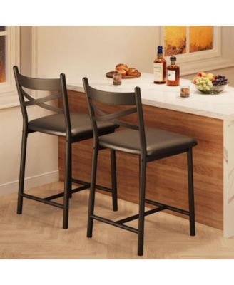 Bar Stools Set of 2, Kitchen Barstools with Footrest and Back, PU Leather Counter Height Bar Stools with Footrest