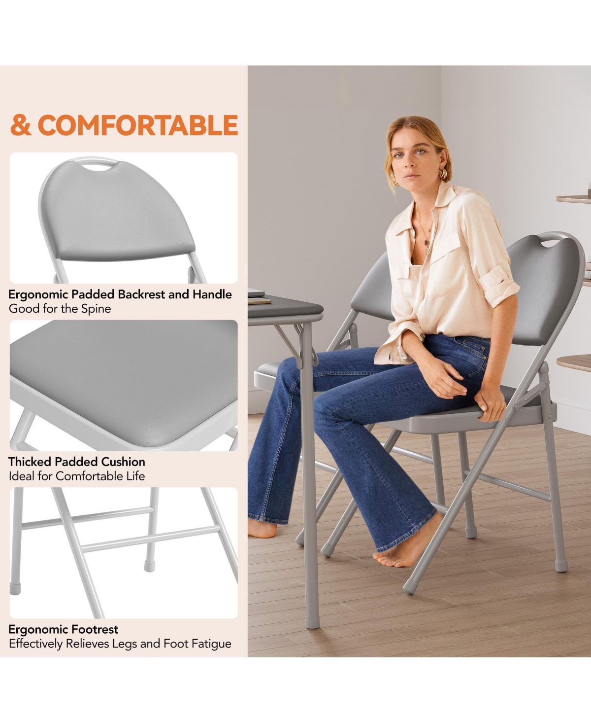 gaomon Folding Chairs 2 Pack, Metal Foldable Chair with Cushion and Non-Slip Feet Pads, Pu Party Chairs