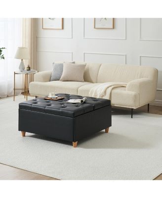 Lift Top Tufted Upholstered Ottoman Coffee Table with Storage