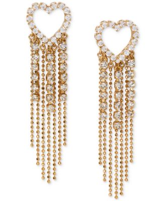 AJOA - 18k Gold-Plated Cubic Zirconia Heart & Chain Fringe Drop Earrings