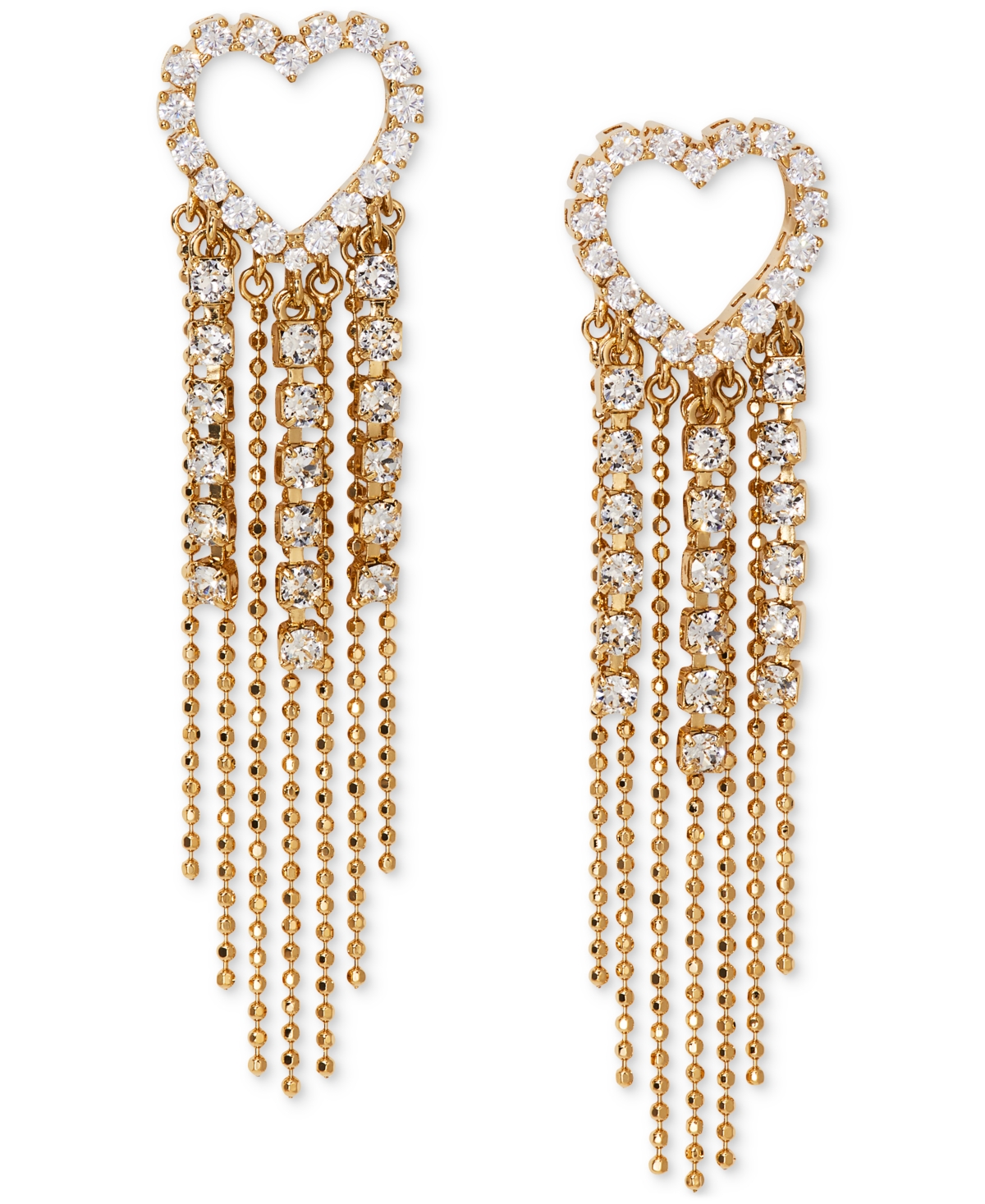by Nadri 18k Gold-Plated Cubic Zirconia Heart & Chain Fringe Drop Earrings - Gold