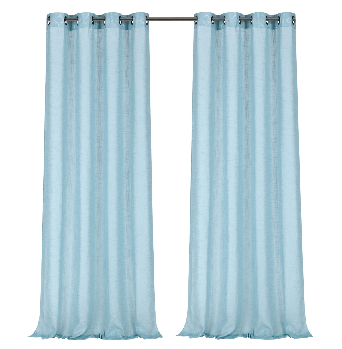 Kate Aurora 2 Piece Silver Sparkly Semi Sheer Trellis Quatrefoil Grommet Top Window Curtain Panels