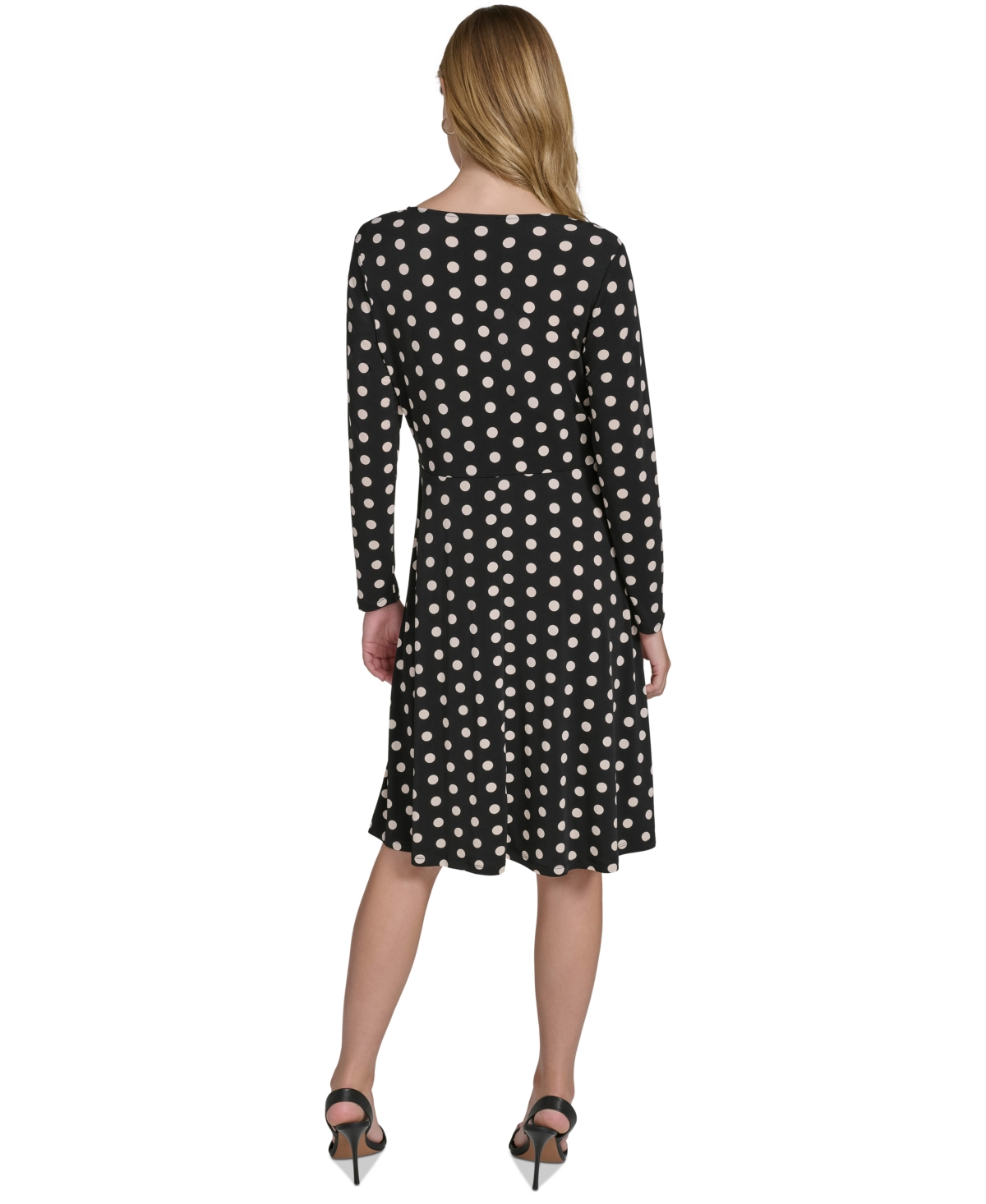 HALSTON WOMEN'S POLKA-DOT LONG-SLEEVE MIDI DRESS 