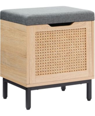 Storage Chest with Foam Pad Seating Cushion, Natural Rattan 16in Storage Bench Organizer