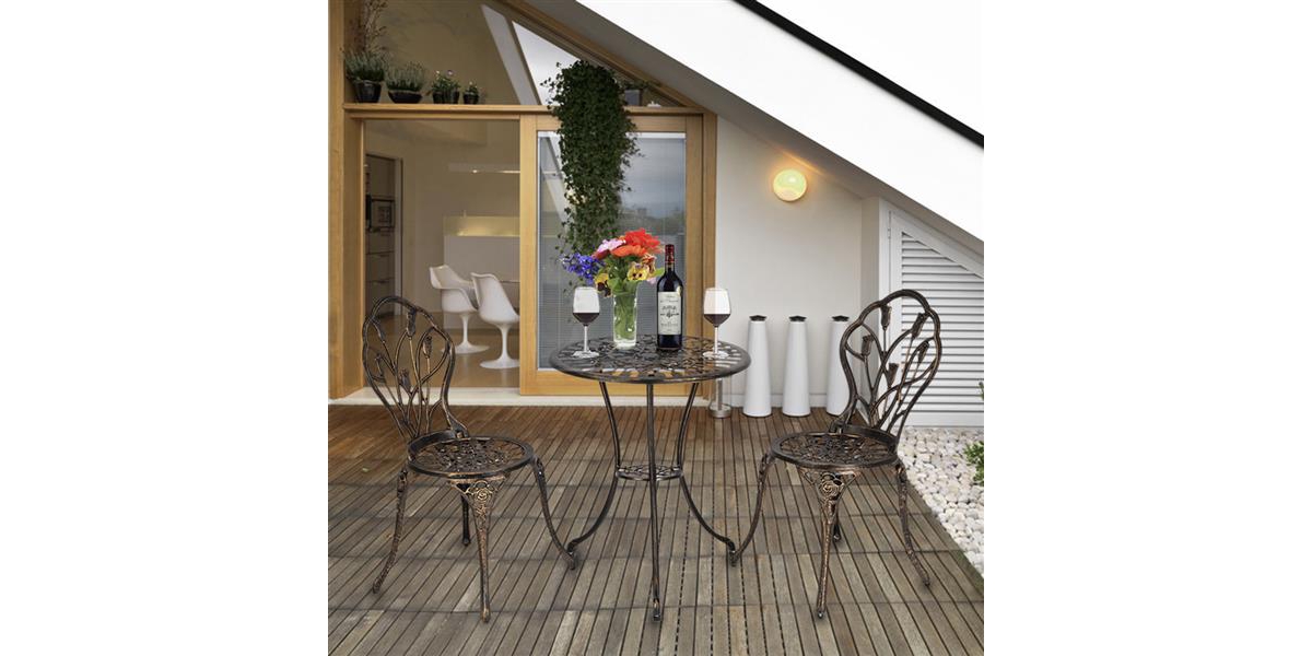 Slickblue European StyleCast Aluminum 3-Piece Tulip Bistro Set with Table and Chairs for Outdoor Dining - Bronze