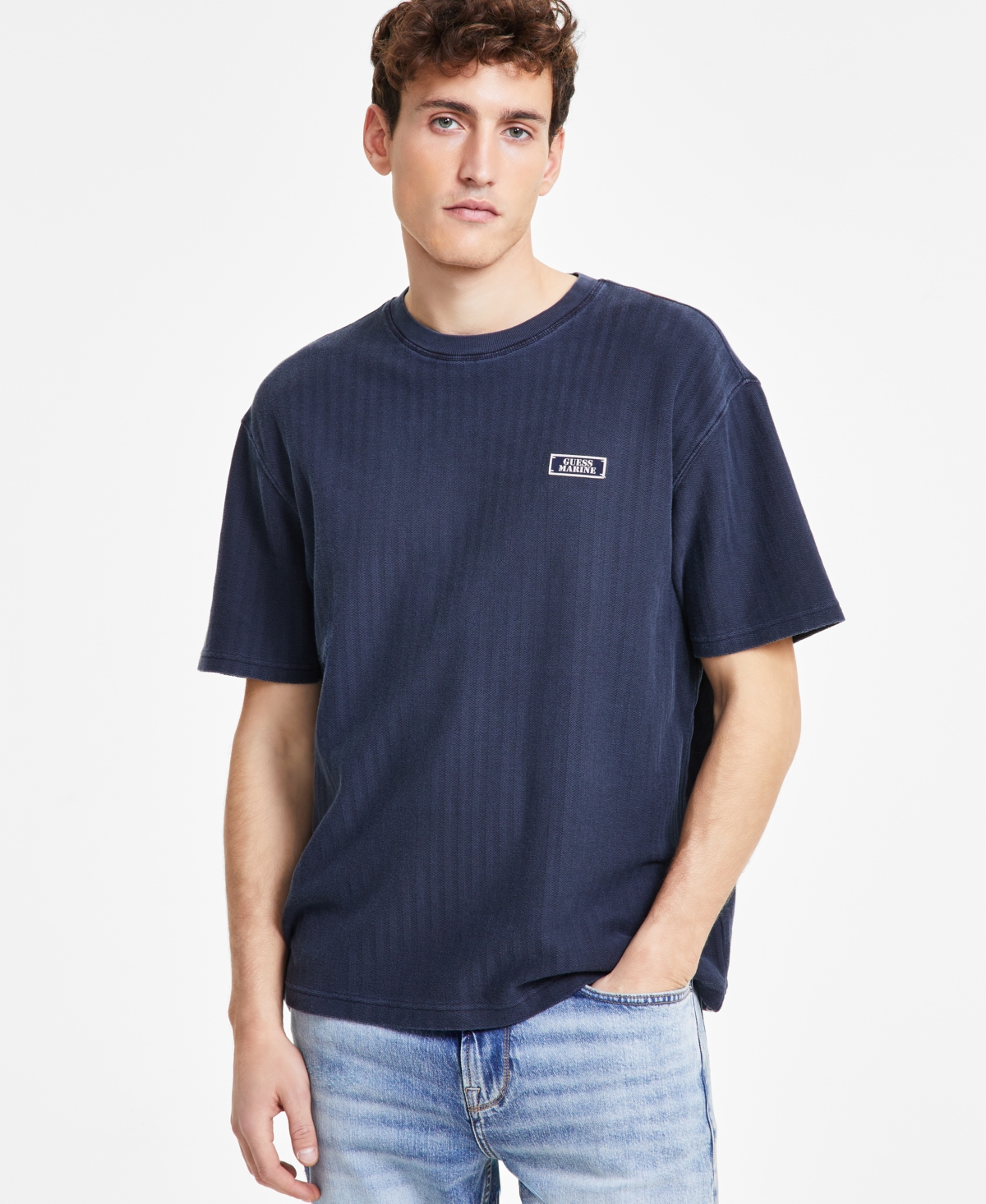 Men's Relaxed-Fit Herringbone T-Shirt - Smart Blue