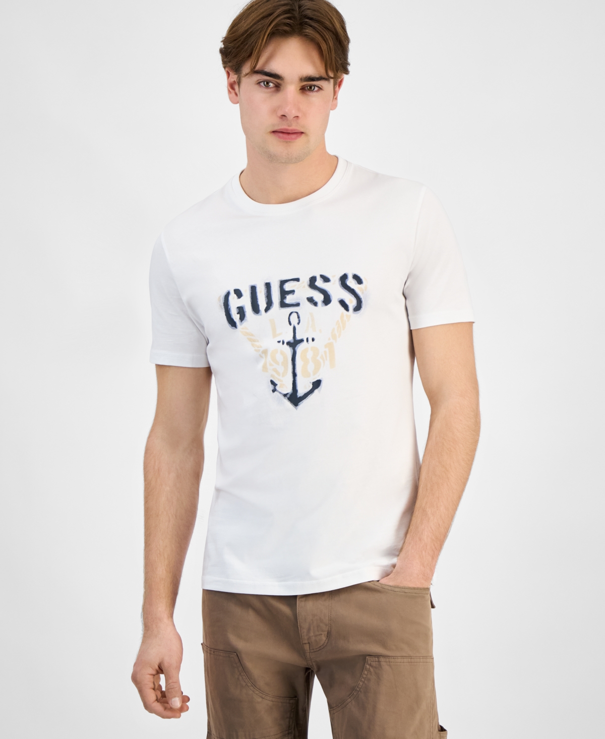 Guess Men's Marina Triangle Slim Fit Short Sleeve Graphic T-shirt In Pure White