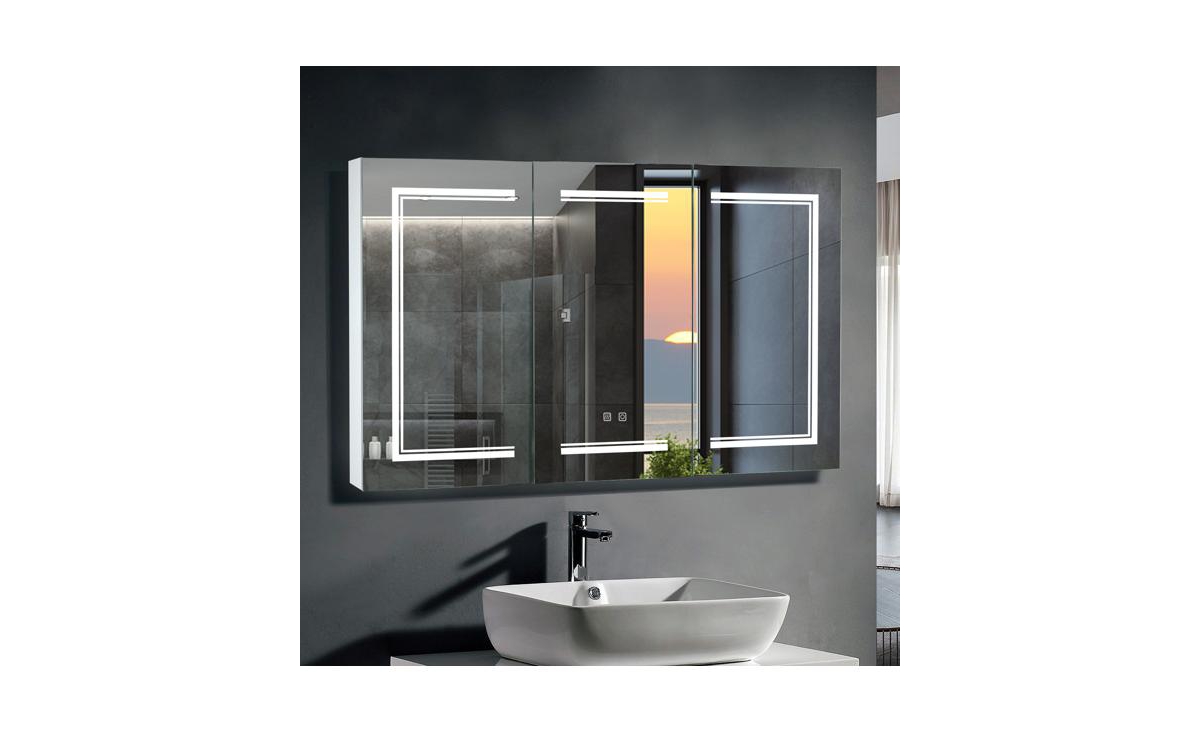 Slickblue Led Bathroom Wall Cabinet with Three Doors – Elegant Mirror Storage Cabinet - White
