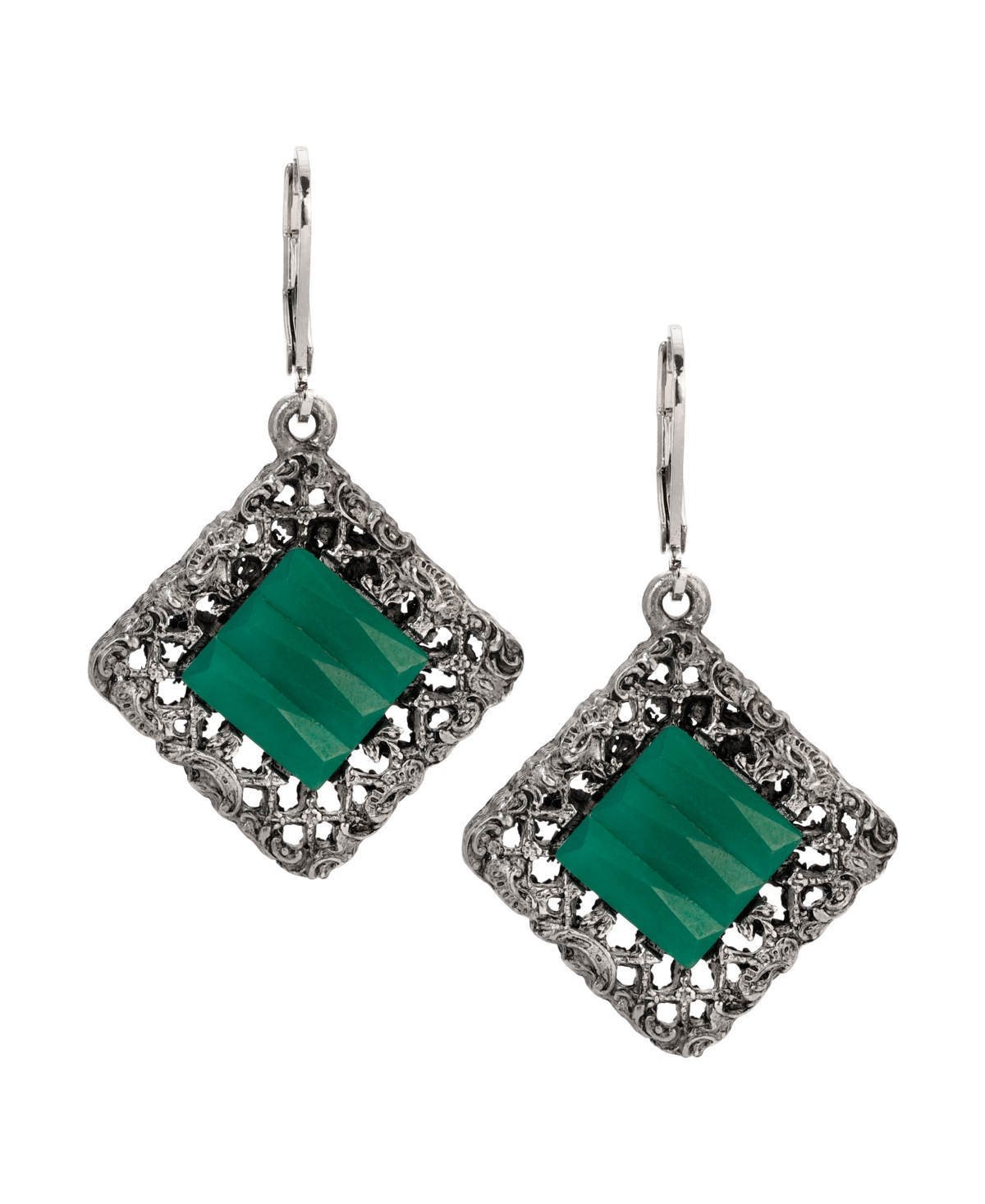 2028 GLASS RECTANGLE FILIGREE DROP EARRINGS 