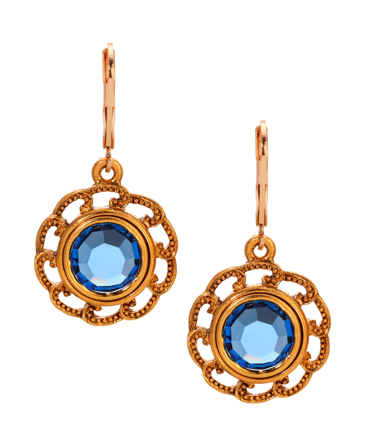 2028 Round Crystal Filigree Drop Earrings In Blue