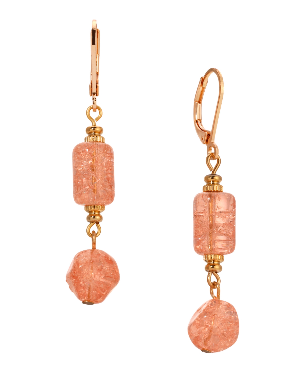 2028 GOLD-TONE GLASS DOUBLE DROP EARRINGS 