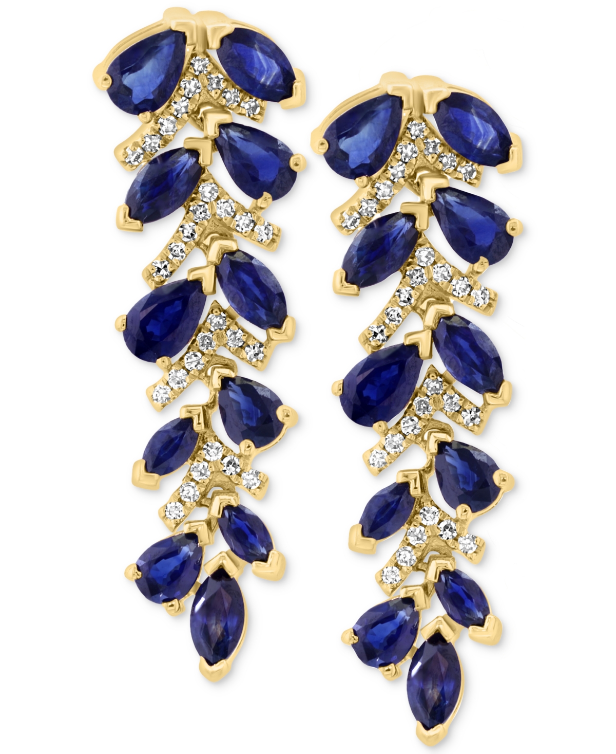Effy Collection Effy Blue Sapphire (4-1/3 Ct. T.w.) & Diamond (1/4 Ct. T.w.) Drop Earrings In 14k Yellow Gold In Sapphire