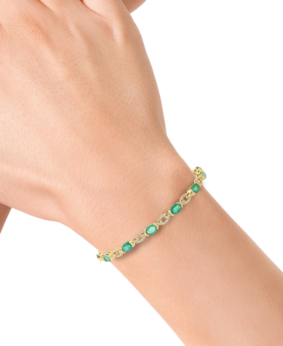 Shop Effy Collection Effy Emerald (5-1/2 Ct. T.w.) & Diamond (1/2 Ct. T.w.) Line Bracelet In 14k Yellow Gold