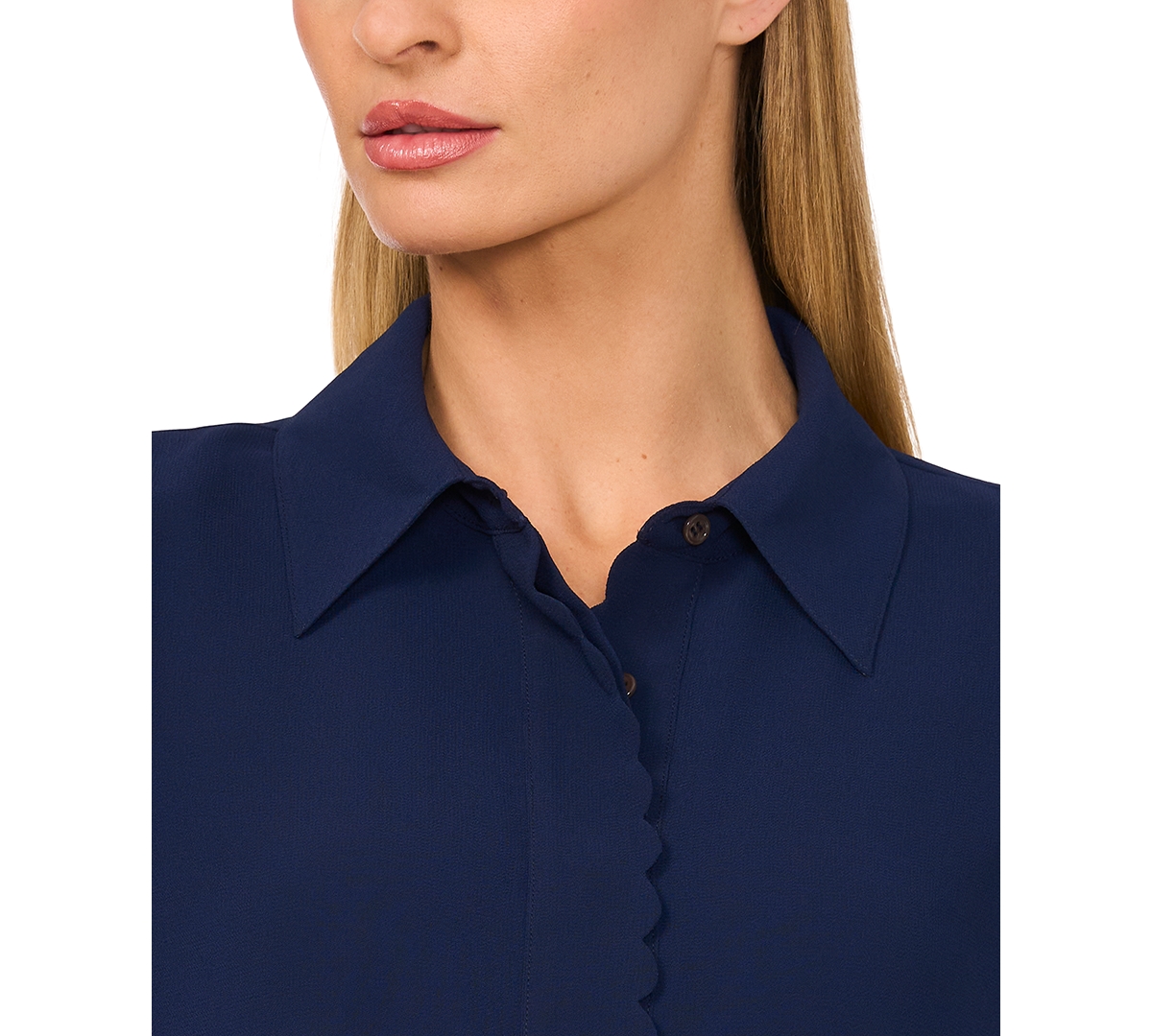 CeCe Women's Scalloped-Trim Collared Long-Sleeve Blouse