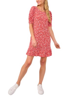 CeCe - Women's Shirred-Sleeve Ruffle Hem Dress
