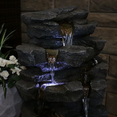 24-Inch Grotto Falls Polyresin Outdoor Water Fountain with LED Lights