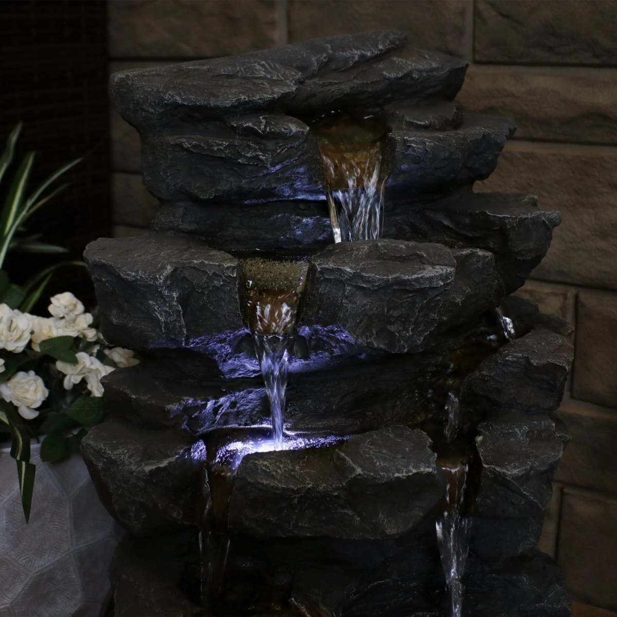 Sunnydaze Decor Polyresin Grotto Falls Water Fountain with Led Lights -