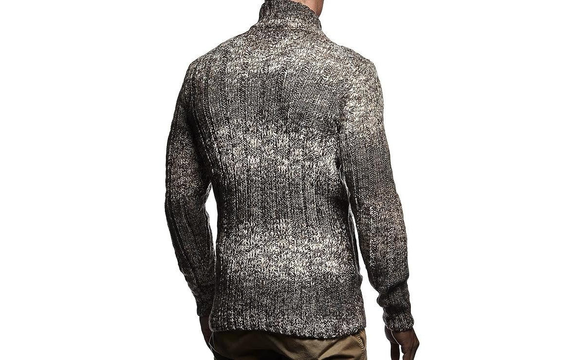 Leif Nelson Men's Knit Zip-up Jacket With Geometric Patterns and Leather Accents