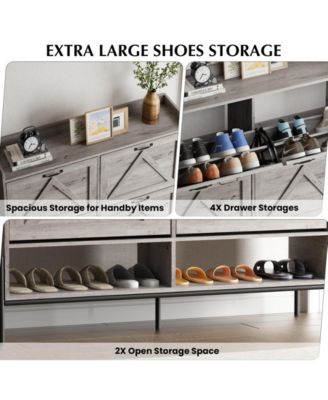 Shoe Cabinet with 4 Flip Drawers,Freestanding Shoe Storage Cabinet Organizer for Entryway,Shoe Rack Cabinet,Dry and wet Separation Shoe Organizer with Metal Legs