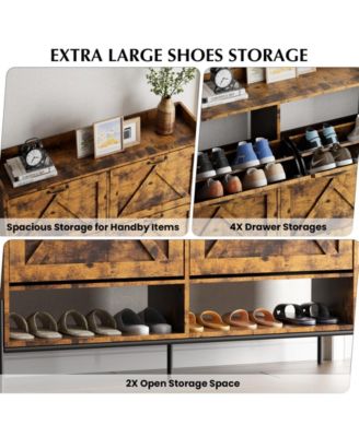 Shoe Cabinet – 4 Flip Drawers, Metal Legs, Dry/Wet Separation, Freestanding Organizer for Entryway & Home Use.