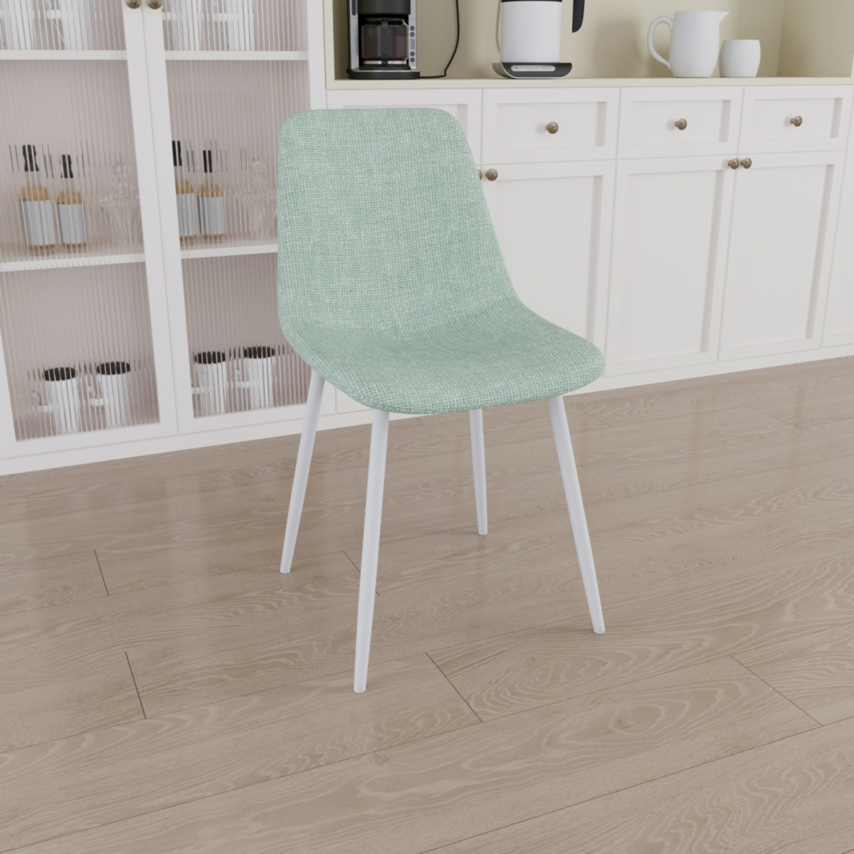 Streamdale Furniture A set of 4 dining chairs, modern kitchen dining chairs, linen padded chairs, and sturdy white metal leg decorated dining chairs