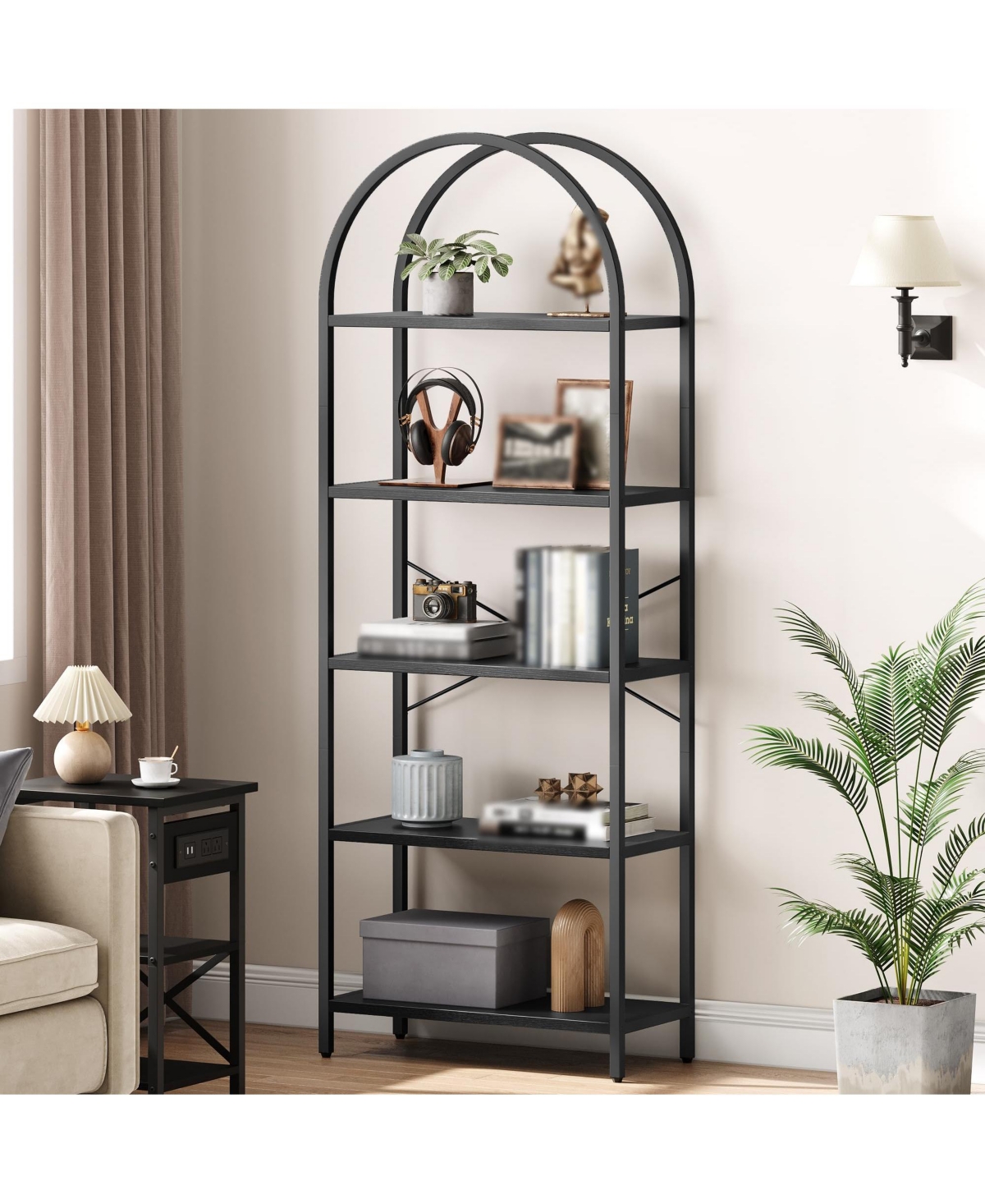 gaomon Arched Bookshelf, 5-Tier Open Bookshelf, Modern Bookcase Storage Shelves with Metal Frame