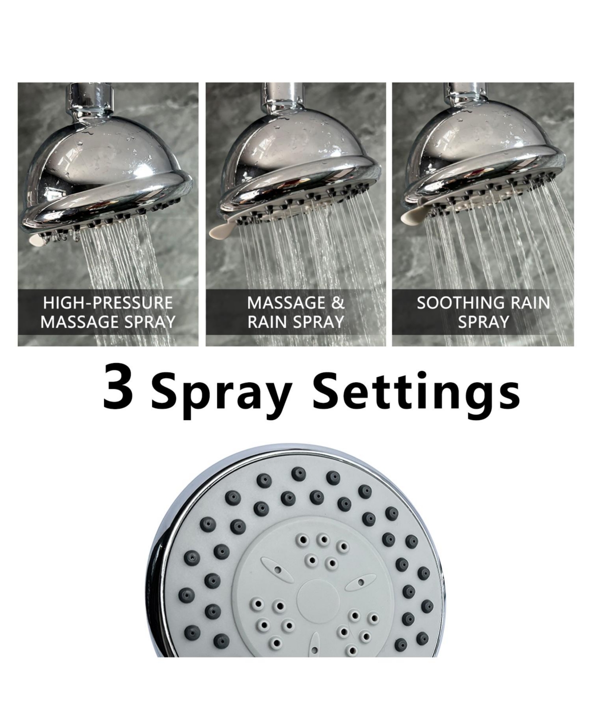 Slickblue High-Pressure Rain Shower Head with 3 Spray Modes for Powerful and Relaxing Showers