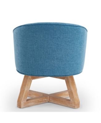 Swivel chair with cross-shaped wooden base, Lounge chair with solid wood legs, 360freely Swivel chair, Classic linen Fabric for living room, bedroom, office, dresser -Light Blue