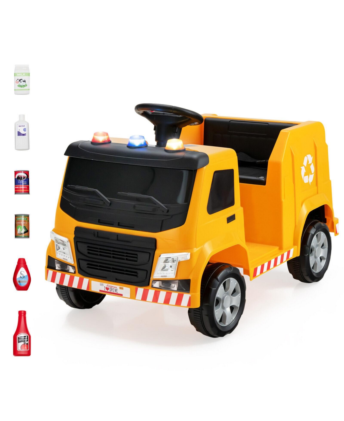 Hongge 12V Kids Ride-On Garbage Truck with Warning Lights and Recycling Accessories