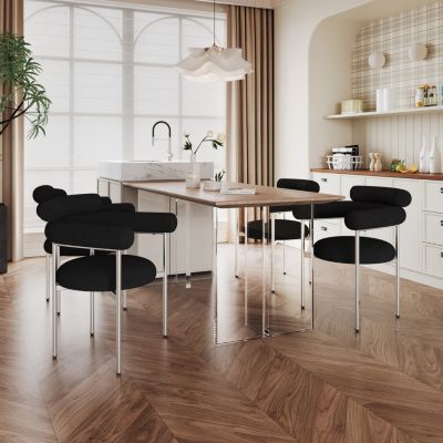  Upholstered Armchair Dining Chairs With Metal Legs (Set of 2),Black