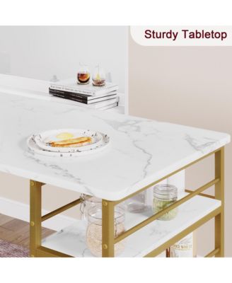 Set for 2  metal Kitchen Table Set with 2 Upholstered Chairs,3 Large Storage Shelves Dining Table