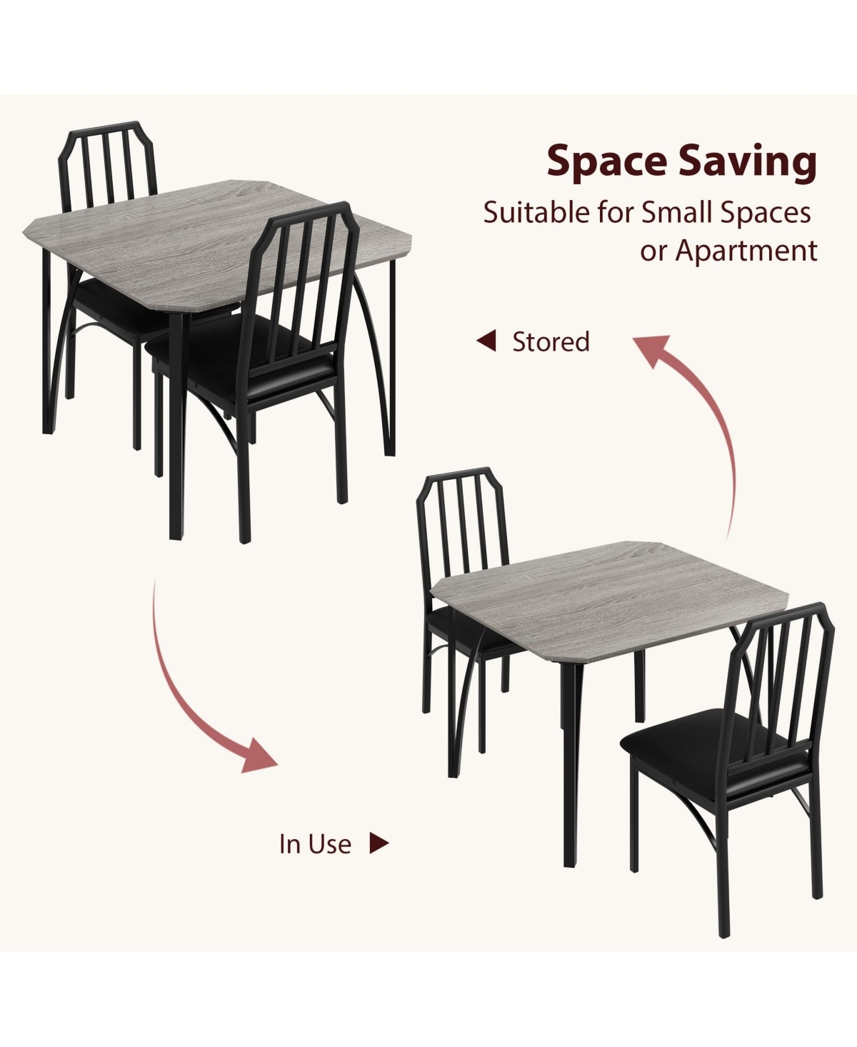gaomon Kitchen Table and Chairs for 2 with with Chamfer Design, Dining Table Set with Cushion Seats