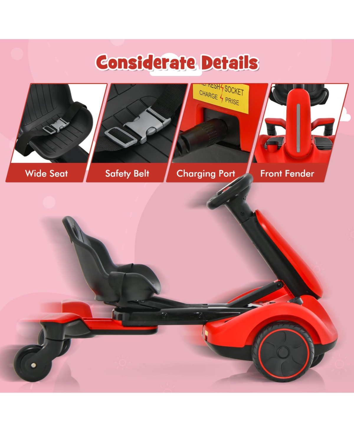 Hongge 6V Kids Ride on Drift Car with 360° Spin and 2 Adjustable Heights