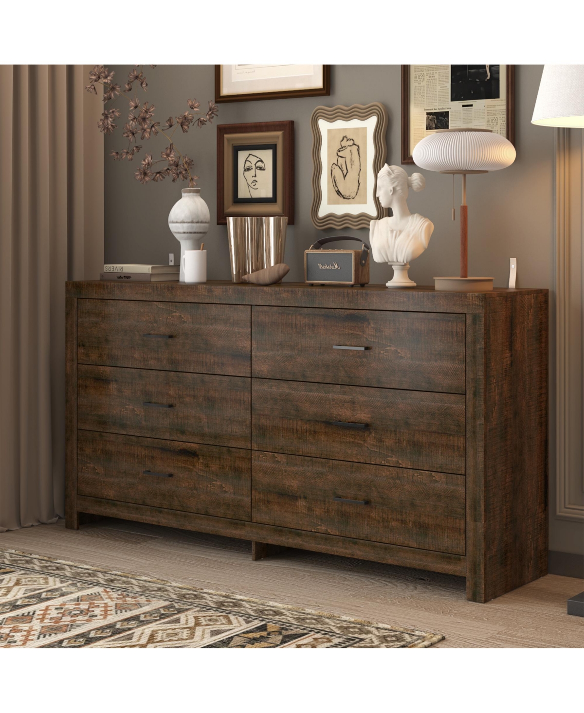Homsee White Dresser with 9 Handleless Drawers & Led Light, Chest of Drawers with Charging Station