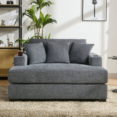 Oversized Chaise Lounge Sofa with Amenities, Chenille Fabric