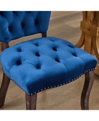 Streamdale French Tufted Fabric Dining Chairs, Set of 2, Blue