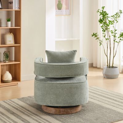 Streamdale 1 Pc. Pale Green Linen Blend Upholstered Foam Cushioned Weathered Wood Base 360° Swivel Accent Chair