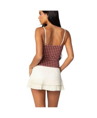 Womens Checkered Mesh Built In Bra Top