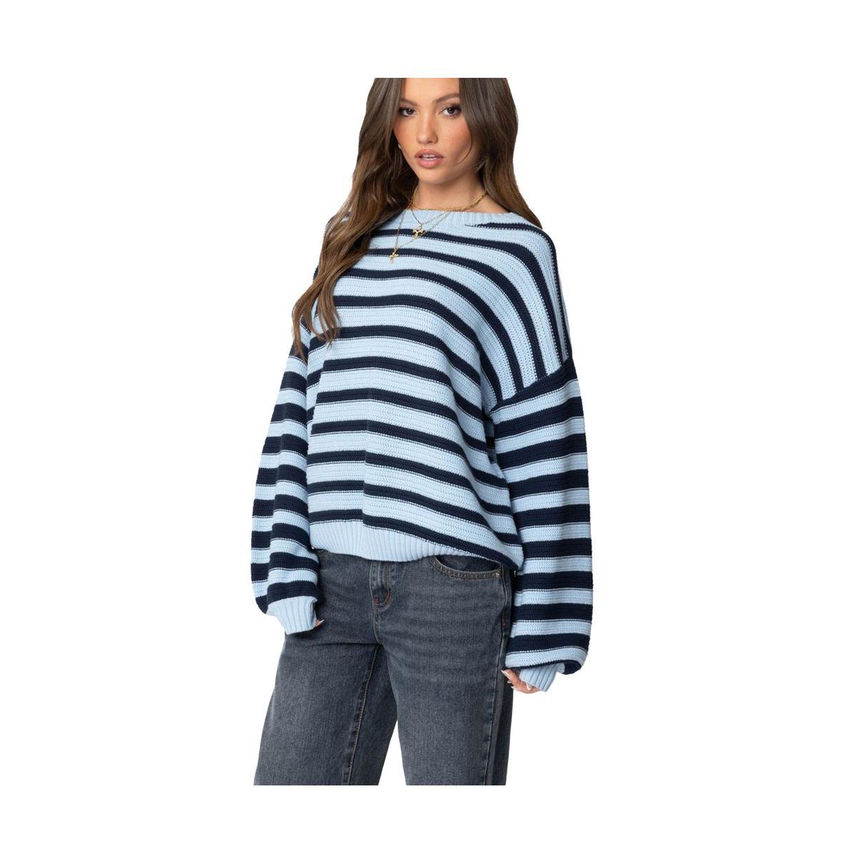 Edikted Women's Aerin Oversized Sweater - Blue-and-navy
